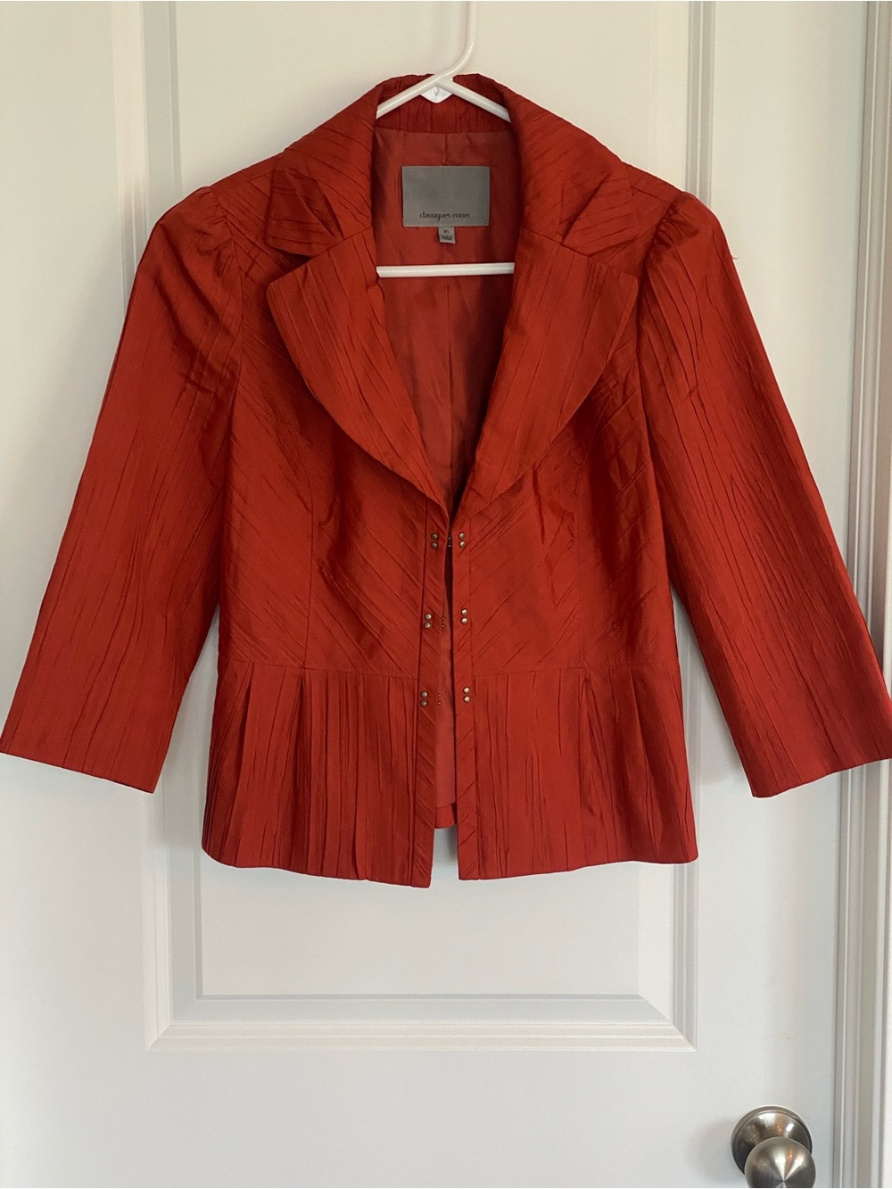 Classiques Entier rust orange pleated peplum blazer blouse 3/4 sleeve design XS